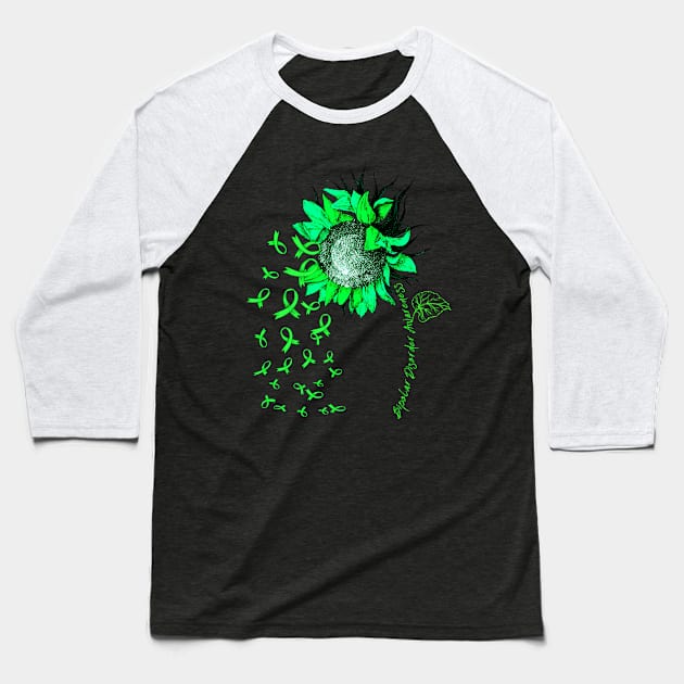 BIPOLAR DISORDER AWARENESS Sunflower Green Ribbon Baseball T-Shirt by vamstudio